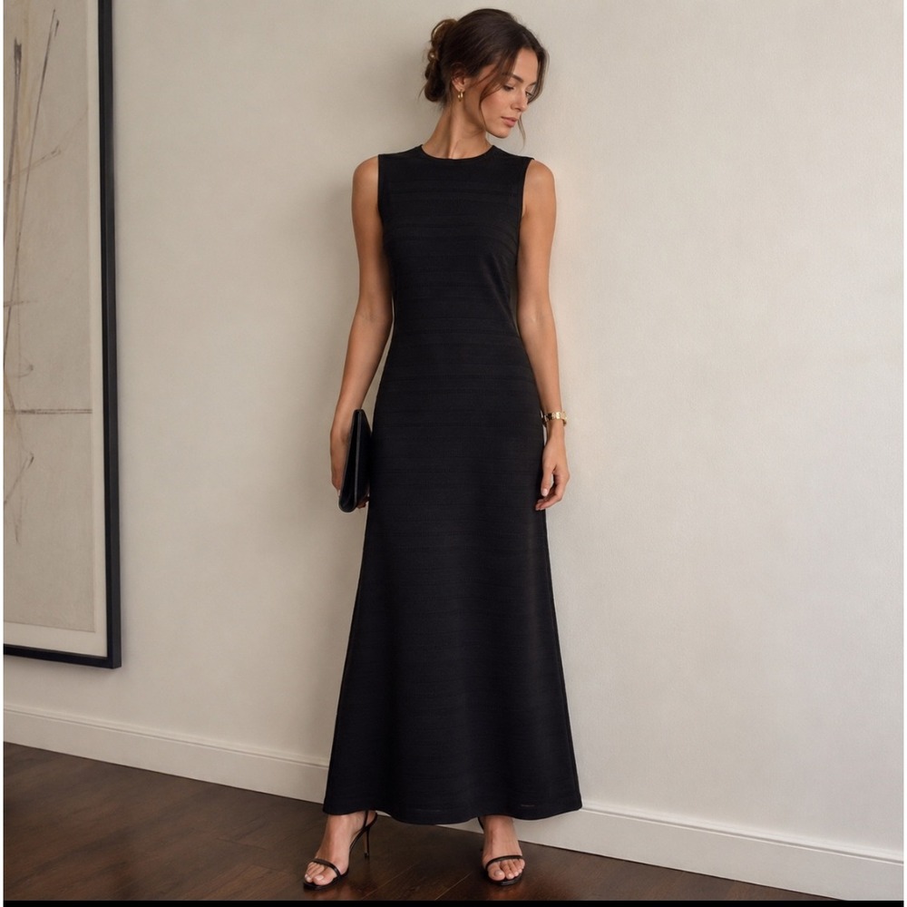 Vintage Hob Nobber Black Textured Maxi Column Dress Womens 10 Minimalist 90s